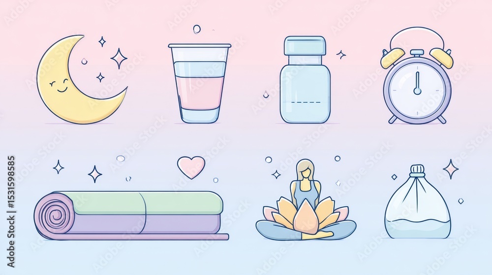 Poster Improve Sleep Quality With a Wellness Routine Featuring Pastel Colors and Clean Icons for Better Health and Relaxation Practices