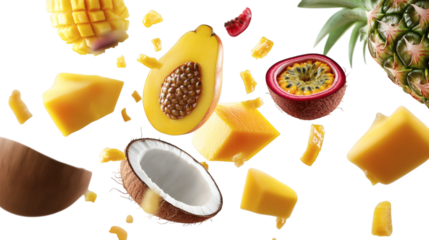 hyper realistic 3D flying fruits  isolated on transparent background