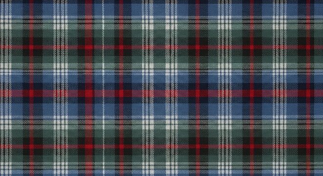 Blue, Green, Red, and White Plaid Fabric Background, Traditional Tartan Pattern Texture - Powered by Adobe
