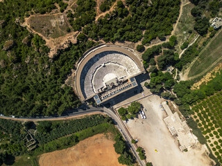 ancient amphitheater aspendos in green fields, Turkey