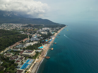 Cloudy mountains and beaches of Goynuk in Kemer, Turkey.