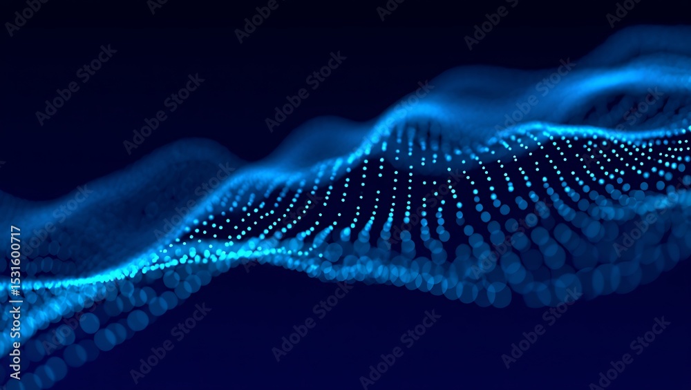 Fototapete Abstract Blue Data Wave Digital Flow and Particle Dynamics Visualization