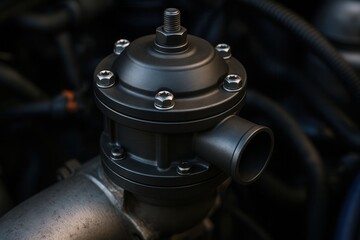 Blow off valve attached to an engine showing its screws and pipe