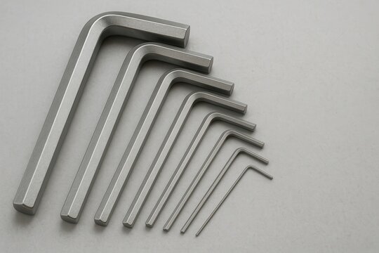 Set of allen wrenches forming a diagonal line on a gray background