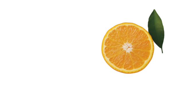 Juicy orange citrus fruit with leaf and half sliced isolated on white background