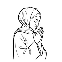 Muslim woman praying gracefully with a serene expression in a contemplative pose