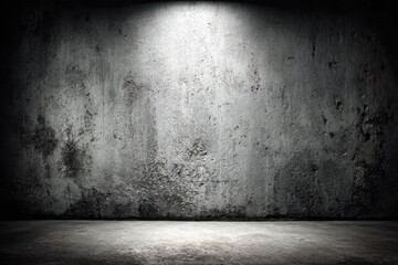 Empty room with spotlight on textured concrete wall