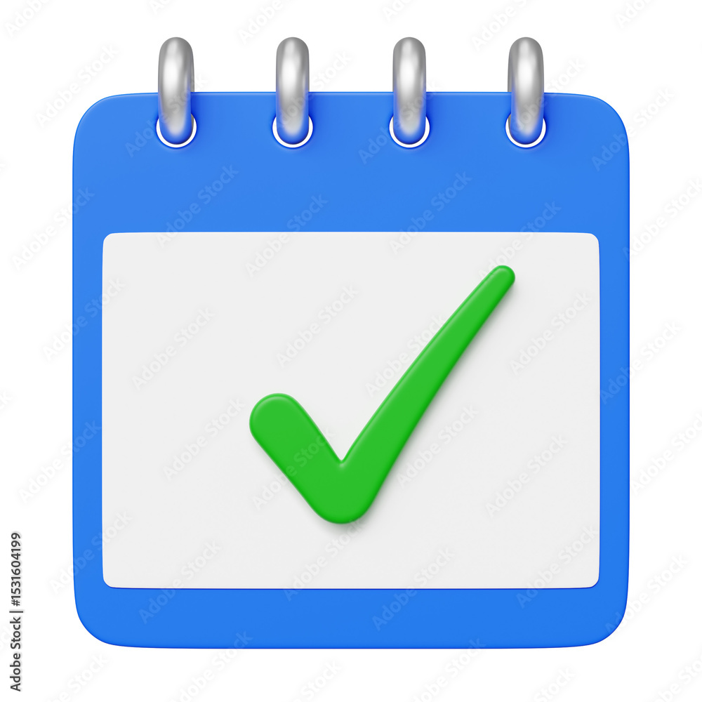 Aufkleber 3d illustration of reminder and appointment concept with calendar and check mark. isolated png