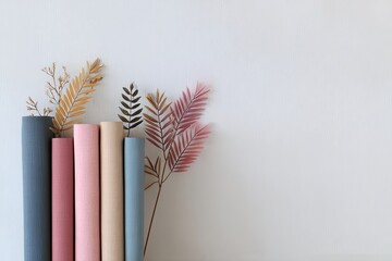 Pastel colored tubes with dried plants