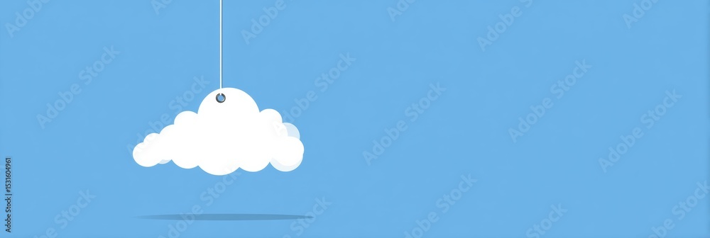 Poster suspended cloud sync symbol with malfunction tag in minimal blue background