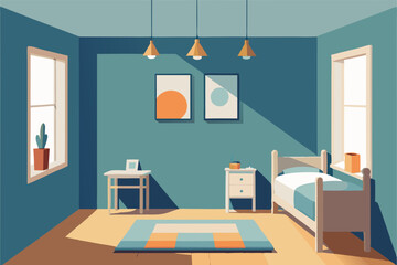 Fototapeta premium Vector illustration of a blue bedroom interior