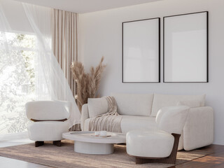 Bright & Modern Living Room with Blank Frame Mockup