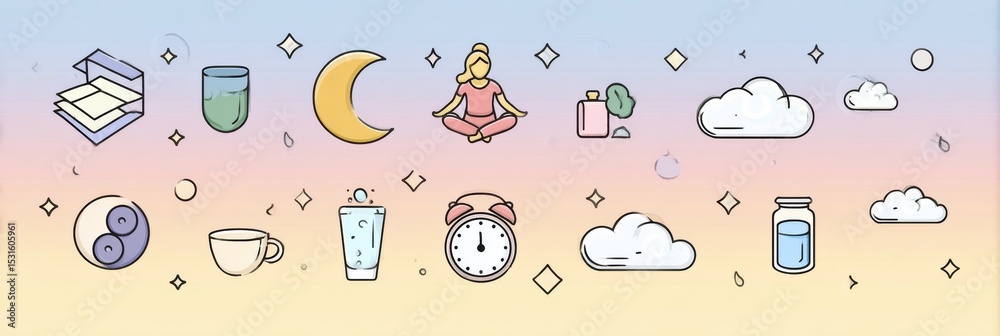 Poster wellness routine infographic for better sleep featuring calming icons and a minimalist pastel design