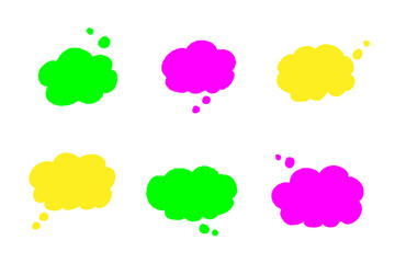 カラフルな蛍光色の手描き風・思考吹き出しセット（ポップなカラー）