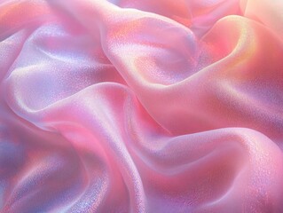 Closeup of couture fabric with shimmering digital overlay, pastel tones, soft lighting