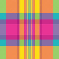 Vibrant, colorful plaid pattern with intersecting stripes. Perfect as a bold background, textile design, or for adding a playful touch to creative projects.