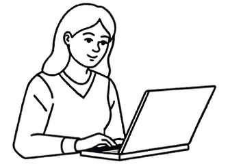 Woman Working on Laptop Line Art Illustration of a Person Using a Computer