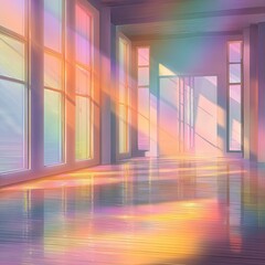 Pastel sunlit interior with large windows