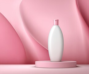 Pink backdrop, white lotion bottle