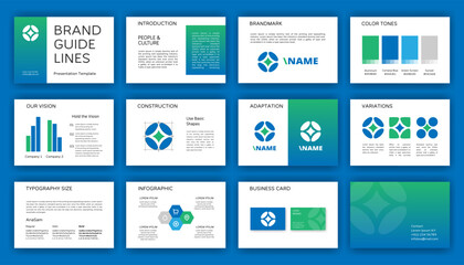 Professional logo guidebook. Brand guidelines mockup. Identity presentation layout. Corporate style system.