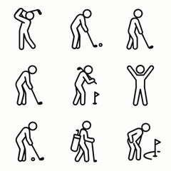 set of golf stickman icons
