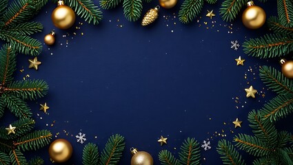 Elegant Gold & Navy Blue Christmas Frame Festive Holiday Background Design