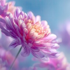Delicate, pastel-hued chrysanthemum in soft focus