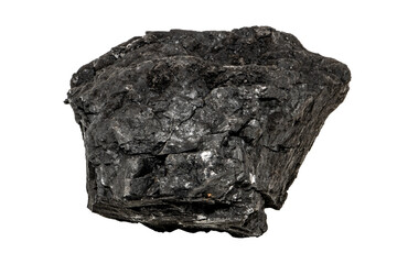 Close-up of coal ore, isolated on white background