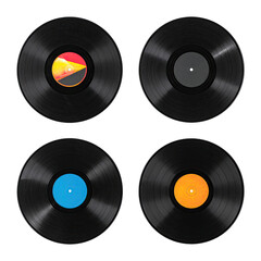 Vintage vinyl records with colorful labels in a square arrangement