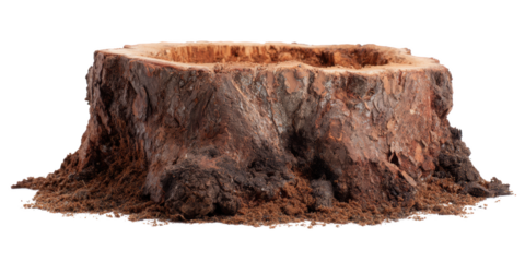 A weathered tree stump, a silent monument to the passage of time and the enduring strength of the natural world. showing the rustic charm of the aged wood.
