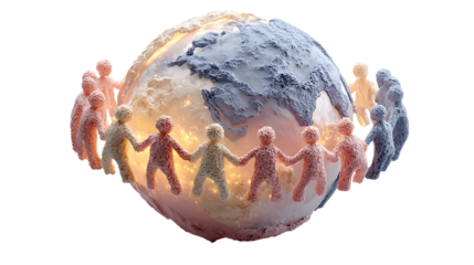 Sculpted Earth Globe Surrounded by Figures Holding Hands