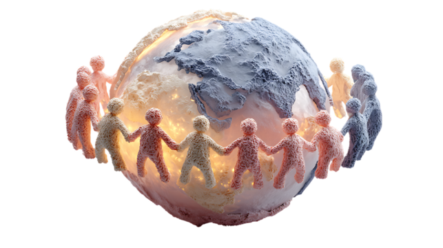 Sculpted Earth Globe Surrounded by Figures Holding Hands
