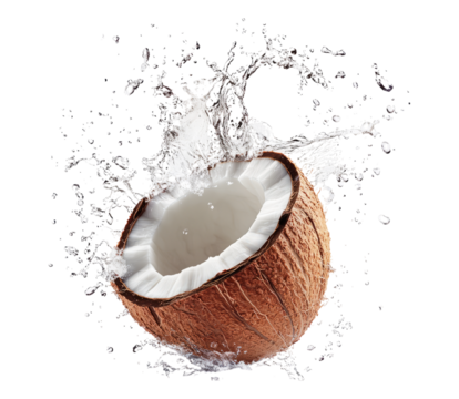 Coconut Half Splashing Water Against Black Background Image Isolated Transparent Background
