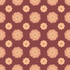 Deep red background with beige and warm yellow symmetrical floral pattern. A bold and rich floral design with a cozy, fall-inspired color scheme.
