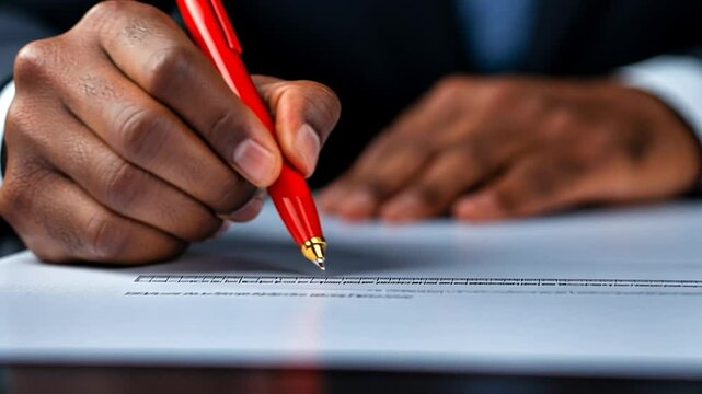 Close-up of Hands Signing Important Document