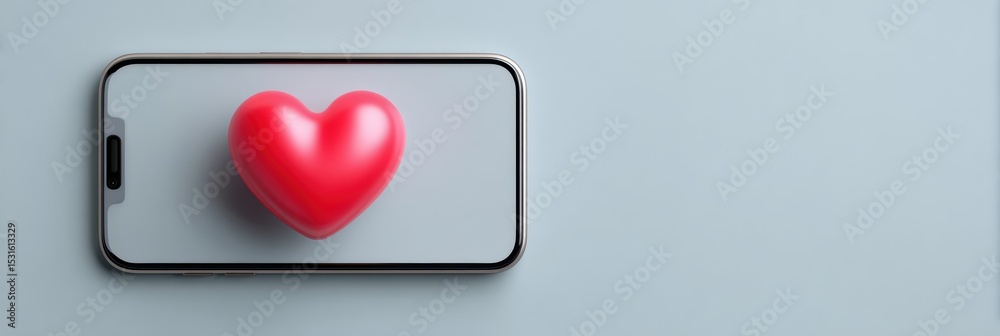 Poster minimal heart icon on smartphone screen representing love and connection in a modern digital world