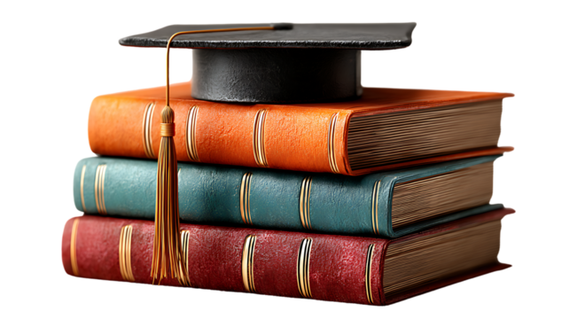 Stack of Books with Graduation Cap and Tassel