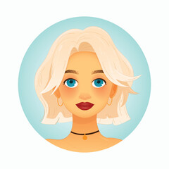 Stylish Girl Portrait – Blonde Hair. Vector illustration. EPS