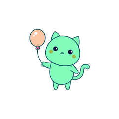Obraz premium Kawaii Kitten with Tiny Arms and Balloon
