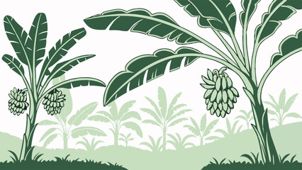 Fototapeta premium Illustration of Banana Trees with Fruit in a Tropical Landscape