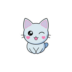 Cute Kawaii Kitten with Winking Face and Heart