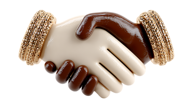 Symbolic Handshake Depicting Unity and Diversity with Gold Bracelets