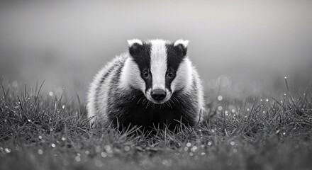 Obraz premium Adorable European Badger in Monochrome Wildlife Photography