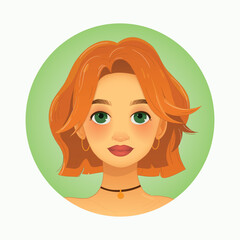 Stylish Girl Portrait – Red Hair. Vector illustration. EPS