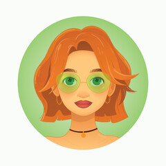 Stylish Girl Portrait – Red Hair and Glasses. Vector illustration. EPS