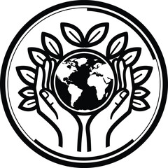 Black and White Globe Held by Hands with Leaves earth