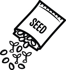 Black and White Seed Packet Spilling Seeds and Sprouts