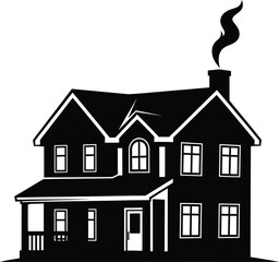 Black Silhouette Two Story House Smoke Chimney home