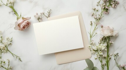 Blank Card with Envelope and Flowers