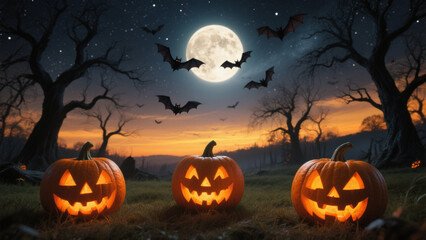 A hauntingly beautiful Halloween scene at night, featuring a dark, starry sky with a large, glowing full moon dominating the background. Halloween, Halloween Costumes, Halloween Background